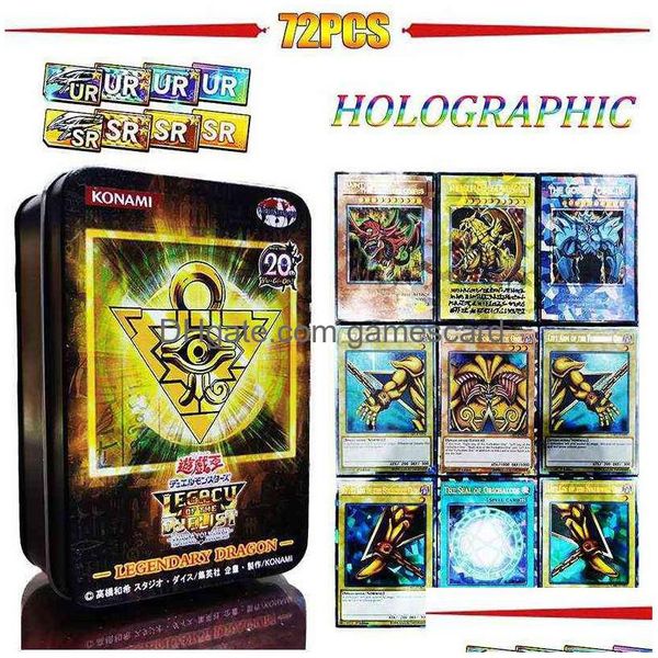 72 unids Yuh con caja de hojalata Yu Gi Oh Tarjetas holográficas en inglés Pro White Dragon Duel Juego Colección Tarjeta Niños Juguete Regalo G220311 Drop Delive DH0RF