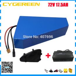 72V 17.5Ah driehoekige batterij 72V 18AH lithium ion batterij 72 V EBIKE batterij Gebruik Samsung 3500mAh cel 30a BMS met gratis tas