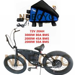 Paquete de batería de litio triangular de bicicleta eléctrica de 72V 20AH 72V 2000W 45A 50A BMS 3000W 80A BMS batería de litio con cargador de 72V 5A