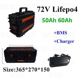 72V 50A60Ah LiFepo4 batterie au lithium pour EV moto électrique chariot de golf électrique e-scooter stockage d'énergie solaire + chargeur 5A