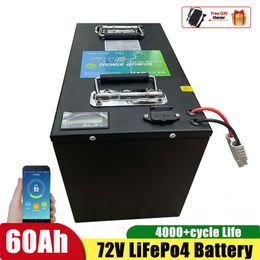 Batterie Lithium fer LiFePo4 72V, 60ah, Bluetooth, BMS, application pour Scooter, moto, chariot élévateur, grue, camion, avec chargeur, 5000W