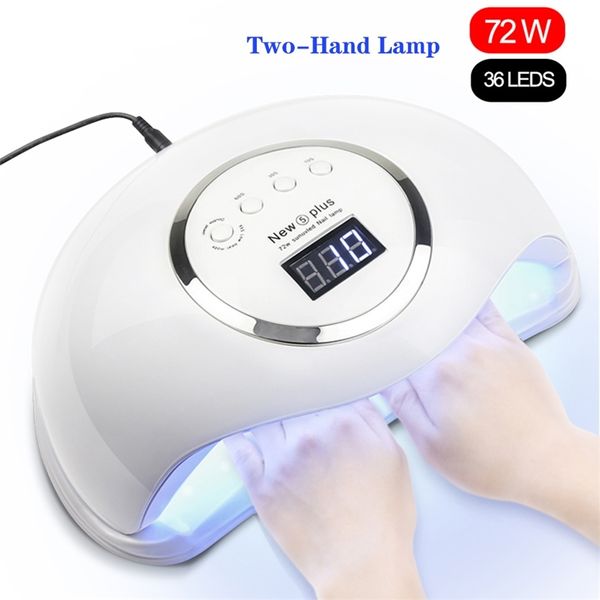 72W 5 PLUS Lámpara LED UV Secador de uñas Temporizador de luz solar 10/30 / 60s Lámpara de dos manos de espacio grande Herramientas de manicura profesional 220815