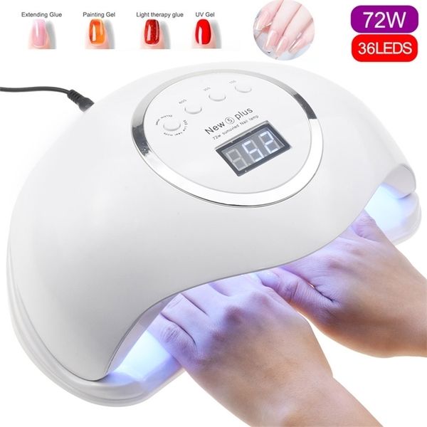 72W 5 Plus UV LED Secador de uñas para todos los geles Polaco Luz solar Lampa LED Manicura Temporizador de detección infrarroja Smart 220607