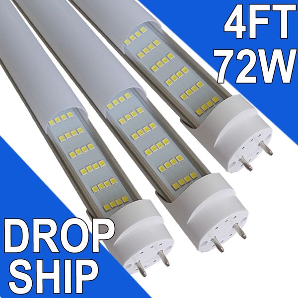 Tube LED T8 72 W 4 rangées 4 pieds (équivalent à 45,8 pouces), remplacement d'ampoules fluorescentes avec pilote NO-RF RM, couvercle laiteux, blanc 6500 K, lampes de magasin usastock