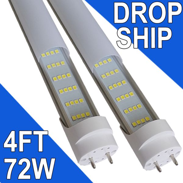 Tube LED T8 72 W 4 rangées 4 pieds (équivalent à 45,8 pouces), remplacement d'ampoules fluorescentes avec pilote NO-RF RM, couvercle laiteux, blanc 6500 K, lampe d'atelier usastock