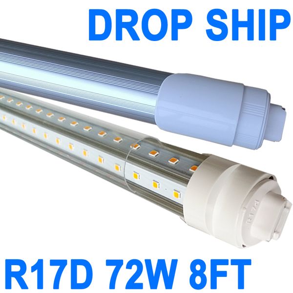 Tube LED T8 72 W de 2,4 m, ampoules fluorescentes R17d HO de remplacement, blanc froid 6 500 K, couvercle transparent, alimentation double extrémité, dérivation de ballast AC 90-277 V crestech