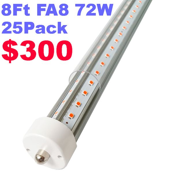 Tube LED 72 W T8 en forme de V 8 pieds angle 270, base FA8 à broche unique 18 000 lm 8 pieds double face (remplacement des ampoules fluorescentes LED 300 W), alimentation à double extrémité AC 85-277 V crestech