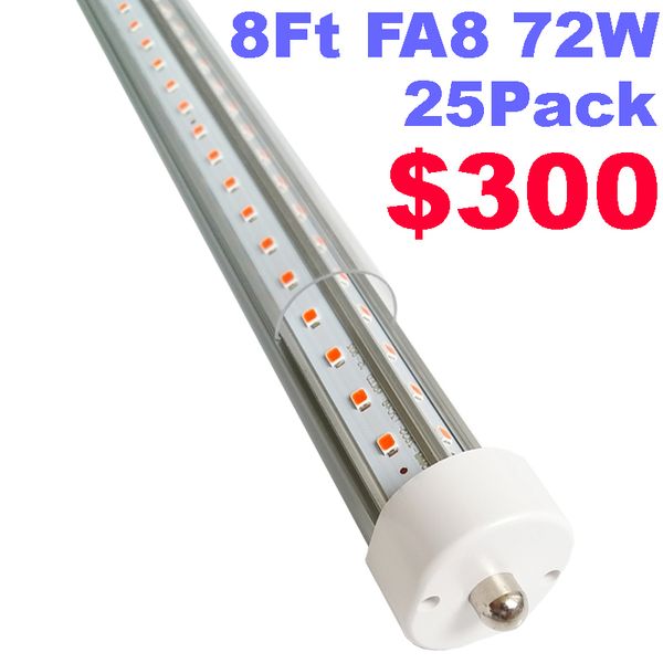 Tubo de luz LED T8 de 8 pies en forma de V de 72 W, ángulo de 270, base FA8 de un solo pin, 18000 lm, lado doble de 8 pies (reemplazo de bombillas fluorescentes LED de 300 W), potencia de doble extremo CA 85-277 V crestech168
