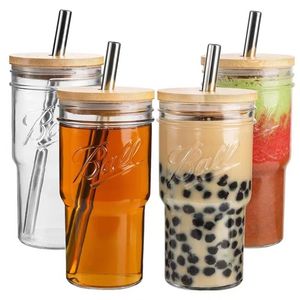 730 ml Iced Coffee Glasse Cup met Bamboe Deksel en Stro Herbruikbare Boba Cup Smoothie Tumbler Glas Bubble Tea Cup