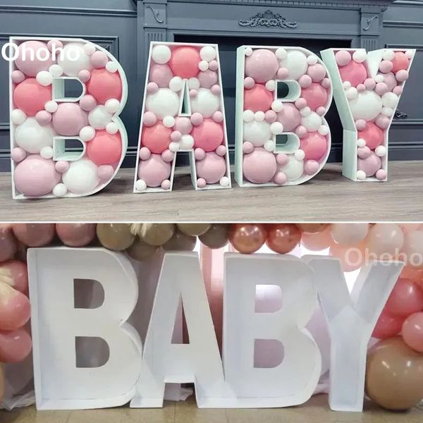 73cm Baby Shower Lettre Ballon Cadre Boîte Mosaïque Fête D'anniversaire Décoration Ballons De Mariage Alphabet Remplissage Stand Toile De Fond DIY 240222