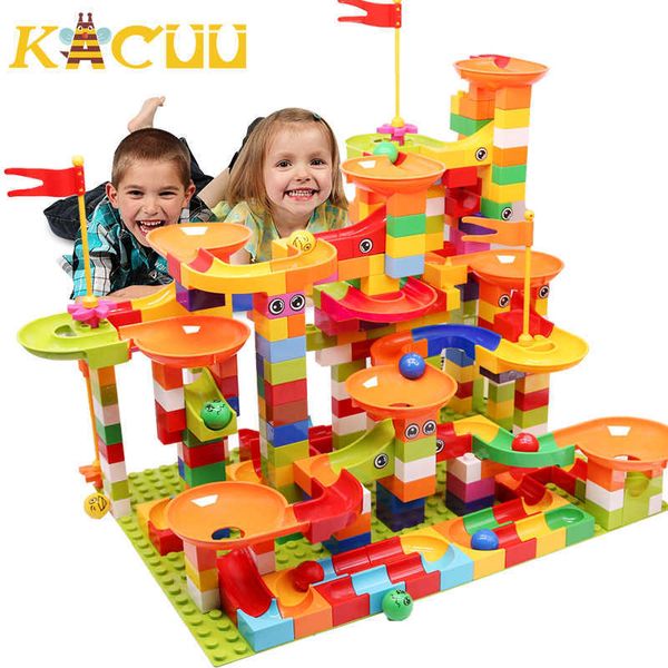 74-404PCS Mármol Carrera Run Block Bloque de gran tamaño Bloques de construcción Plastic Funnel Slide DIY Conjunto Ladrillos Juguetes educativos para niños Q0624