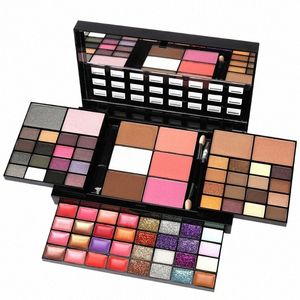 Kit de maquillage 74 couleurs - Ensemble de palette de maquillage combiné avec fard à paupières poudre d'ombrage poudre fard à joues brillant à lèvres paillettes c4UI #