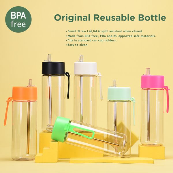 Botella de agua de plástico de 740ml, botella de agua deportiva, botellas para beber sin BPA con asa para ciclismo para niños y adultos