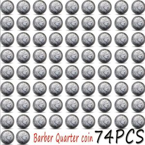 Pièces de monnaie américaines anciennes couleurs, 74 pièces, 1892 – 1916, p-o-s-d, copie du quart de barbier, 24mm, collection de pièces 313N