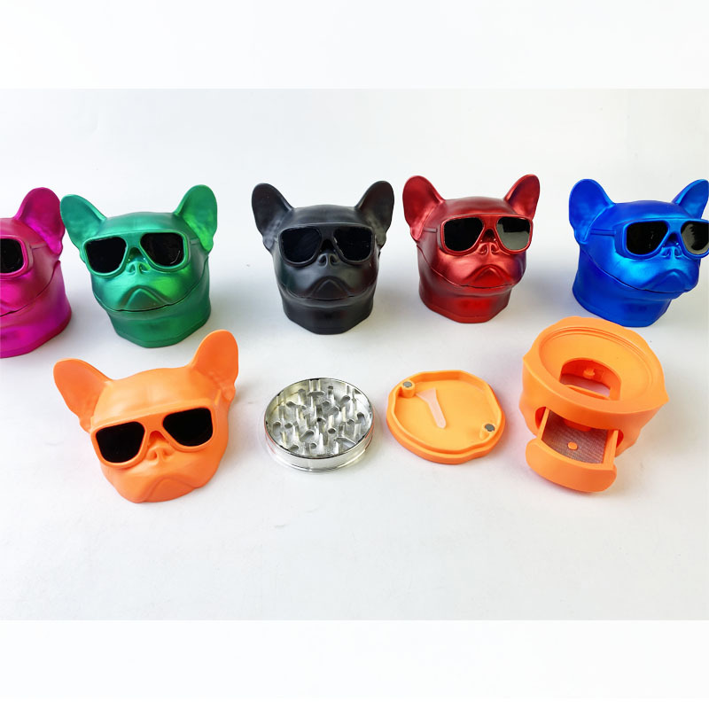 Molinillo de tabaco para perros con gafas de sol de 75x65mm con cajón, molinillo de hierbas de Metal de aleación de Zinc, accesorios para fumar