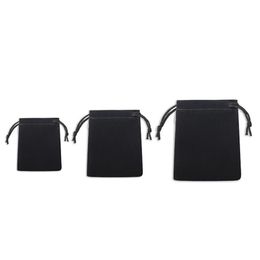 Sac à cordon en velours noir, 75 pièces, trois dimensions 5 7 CM 7 9 CM 10 12 CM, sacs à bijoux entiers noirs, mariage de noël G288l