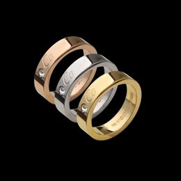 750 roestvrij staal VS maat 6 7 8 9 logo graveren 5mm diamant LIEFDE CA Ring 18K Goud Zilver Rose Ringen Vrouwen mannen liefhebbers bruiloft Sieraden Dame Partij