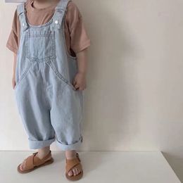 7509 Kinderen Overalls Katoen Dunne Denim Bretels Broek Baby Jongens Retro Casual Losse Meisjes Kids Jumpsuit 240307