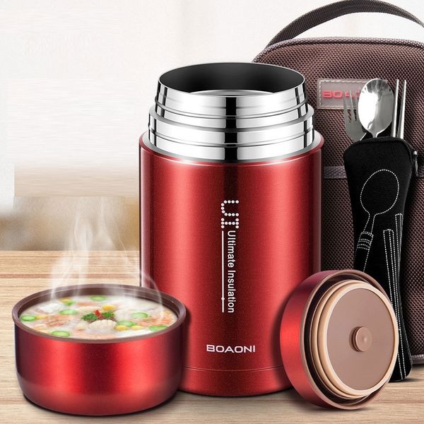 750 ml / 1000 ml boaoni alimentaire pot thermique aspirateur de soupe isolée Conteneurs thermos 316 Boîte à lunch en acier inoxydable avec cuillère pliante T200902