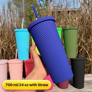 750 ml plastic rietjes Cup Water flesjes kopjes met deksels en rietjes grote drinkdiamant bezaaid tumbler zomer koude fles SS0401