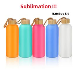 750 ml sublimatie mat water flessen 25 oz glazen mok matglazen sapfles met bamboe deksel blanco tumbler reismok kleurrijk