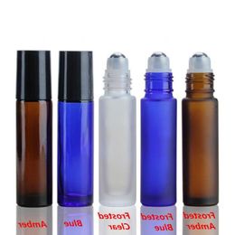 750pcs 5 couleurs portables 10 ml mini rouleau sur bouteilles en verre parfum Perfume épais bouteilles en verre à l'huile essentielle bouteille en verre rouleau en métal seqe