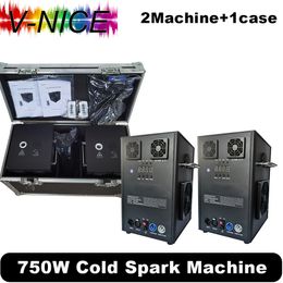 Machine d'étincelles froides 750W avec boîtier de vol DMX512 Fountain de feu intérieur Sparks Machine en poudre pour le mariage DJ Disco Party Light