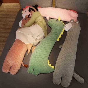 75100135cm Cartoon Plush Dinosaur Husky Toy Soft Long Pillow Animal gevuld poppenbed slaapkussen cadeau voor meisjes J220729