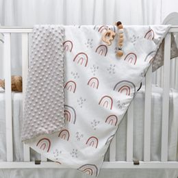 75100 см комплекты постельного белья для новорожденных с радужным узором, двухслойные супер мягкие теплые пеленки для мальчиков и девочек 240106