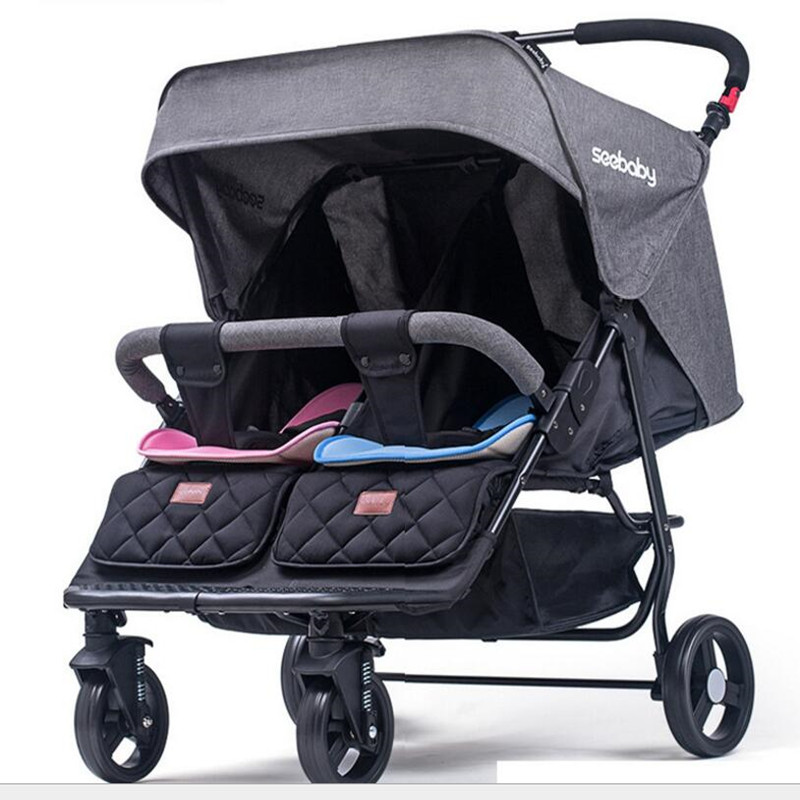 75cm Seebaby Gêmeos Carrinhos de bebê podem sentar-se mentindo carrinho de bebê duplo carrinho de bebé de gêmeos carruagens