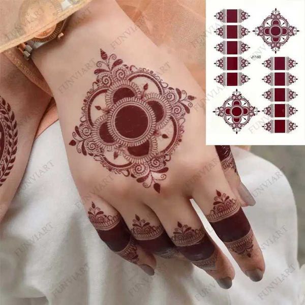 75fo Tattoo Transfert Brown Henné Tatouage Stickers For Hand Mehndi Henné Tatous Tatouages Art du corps Tatoo Tatoo pour les femmes FaToo Tatoo Hena Design 240427