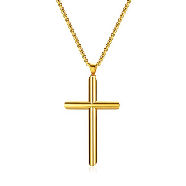 75g Poids Grand Lourd 50 * 80mm Taille Croix Pendentif Lisse Parfait Croix Collier En Acier Inoxydable Rolo Chaîne 30 pouces Argent Or Pour Hommes Femmes Garçons n2212