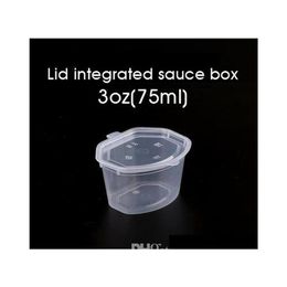 Tasses à sauce en plastique jetables de 75 ml 3 oz avec couvercle assaisonnement boîte à chutney boîte à emporter transparente petite boîte de rangement pour aliments à emporter 100 pièces Sn265p