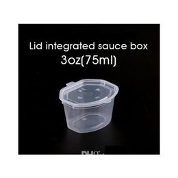 Tasses à sauce en plastique jetables de 75 ml 3 oz avec couvercle assaisonnement boîte à chutney boîte à emporter transparente petite boîte de rangement pour aliments à emporter 100 pièces Sn239q