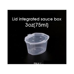75 ml 3 oz tasses de sauce en plastique jetable avec assaisonnement de couvercle Boîte chutney boîte à emporter à emporter alimentaire petite boîte de rangement 100pcs sntz1 3301