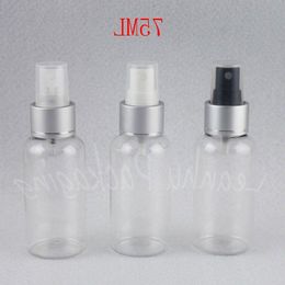 75 ml transparante plastic fles met zilveren spuitpomp, water-/tonerverpakkingsfles, lege cosmetische container (50 stk/partij) Bwgkm