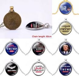 75 pièces/DHL collier Donald Trump accessoires d'élection du président américain étiquette en acier inoxydable je serai de retour porte-clés porte-clés drapeau américain aigle MAGA Slogan signe charmes PRO232