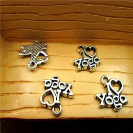 75pcs--I Love Yoga Charms Antiek zilver Yogi OHM OM symbool meditatie symbool meditatie charme hanger 14x13mm223Y