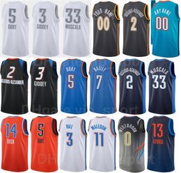 75e anniversaire Basketball Print Kenrich Williams Jersey 34 Luguentz Dort 5 Darius Bazley 7 Shai Gilgeous-Alexander 2 Mike Muscala 33 JJosh Giddey 3 Man Woman Youth