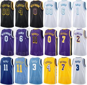 75e anniversaire Basketball Print Trevor Ariza Jersey 1 Russell Westbrook 0 Carmelo 7 Talen Horton-Tucker 5 Malik Monk 11 LeBron James 6 Marc Gasol Numéro de nom personnalisé