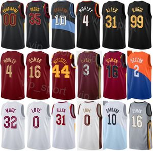 Gedrukte mannen Women City Basketball Donovan Mitchell Jersey Cedi Osman 16 Jarrett Allen 31 Darius Garland 10 Evan Mobley 4 Ricky Rubio 99 Classic Custom Name Number