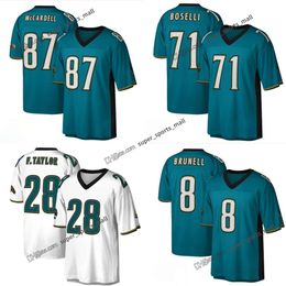 75e throwback 28 Fred Taylor voetbalshirts 71 Tony Boselli 1997 87 Keenan McCardell 32 Maurice Jones-Drew 8 Mark Brunell gestikte Jersey Mens S-XXXl