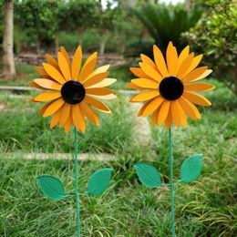 75x20cm Tournesol Moulin À Vent En Métal Rotatif Tournesol Vent Spinner Avec Piquet Debout Pelouse Fleur Pinwheel Extérieur Jardin Décor L230620