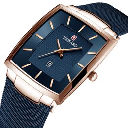 76 Récompense Business Imperproof Calendar's Men's Square Precision Steel Mesh avec Quartz Class II Watch