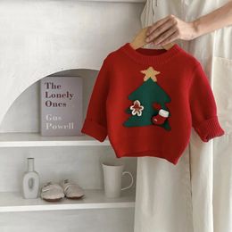 7607 Suéter para bebé 2023, otoño e invierno, árbol de Navidad, jersey de Jacquard para niñas, Tops de punto 240313