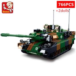 766pcs Military Leopard 2A5 Main Battle Tank Bricks WW2 Army Soldats Blocs Blocs Assembly Kit MBT MBT Educational Toys for Boys