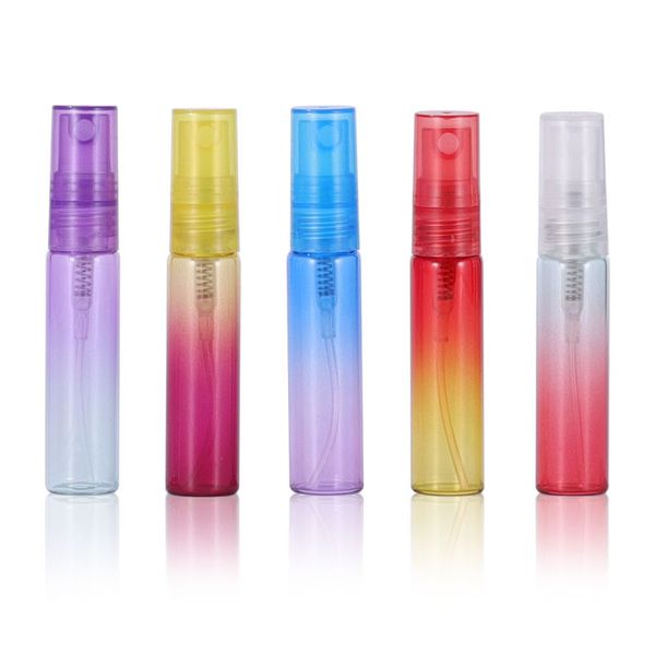 Bouteilles de pulvérisation en verre coloré 5ml, 768 pièces/lot, atomiseur de parfum Portable, Mini bouteille d'échantillon en verre, flacons en verre fin à vendre