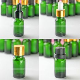 768 stcs/perceel glas 10 ml groene vloeibare fles met goud/zwarte en sabotage lege druppel flessen