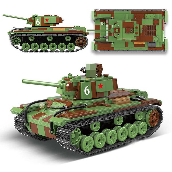 768 Uds WW2 militar KV-1 tanque Panzer pesado bloques de construcción soldado Amry arma herramientas ladrillos DIY juguetes regalos de cumpleaños para niños Q0624