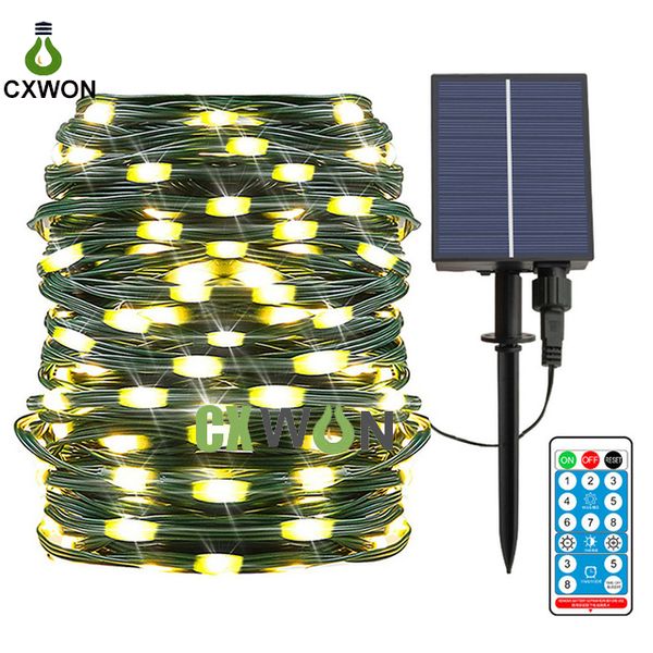 76ft 200leds Solaire Guirlande Lumineuse Fée En Cuir Fil Lumière En Plein Air Fête De Noël Jardin Guirlande Arbre Rue Décoration De Mariage